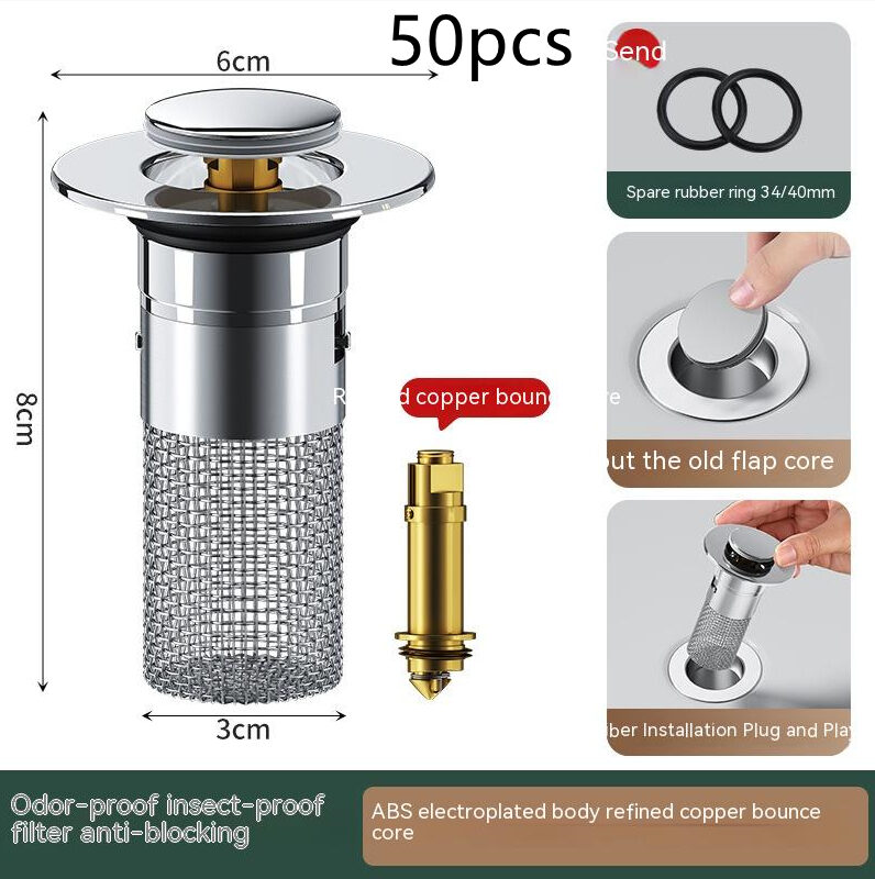 Long Pop-Up Sink Drains Filter Bathroom Press Bounce Basin Plug Stopper Wash Basin Hair Catcher Sink Strainer Kitchen Supplies