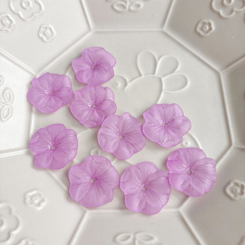 Frosted 5-Petal Acrylic Flower Beads, Textured Ribbed Center-Hole Charms For DIY Hanfu Hairpin Flower Bases & Jewelry Making