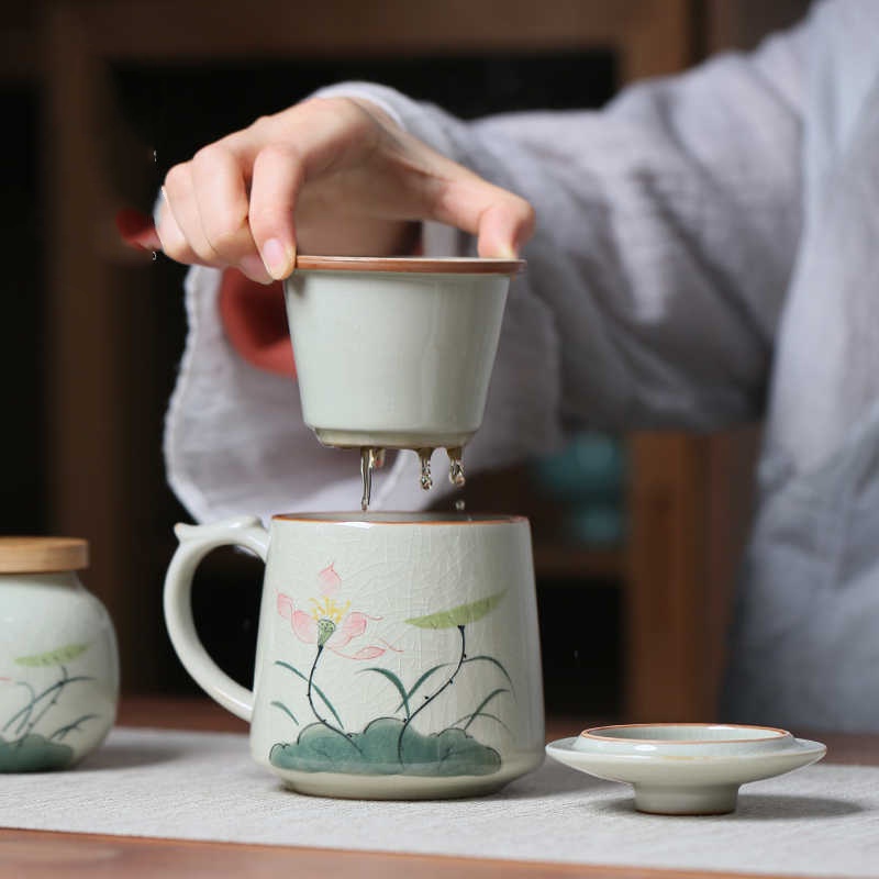 Hand Painted Lotus Office Mug