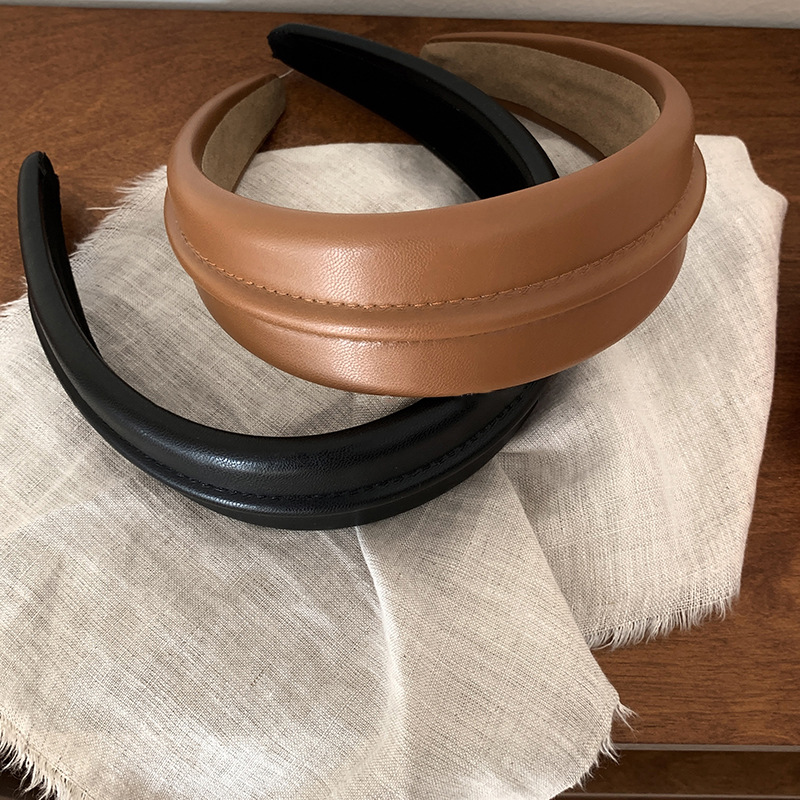 Temperament Western Style High-end High-grade Leather Wide Brim Hair Band